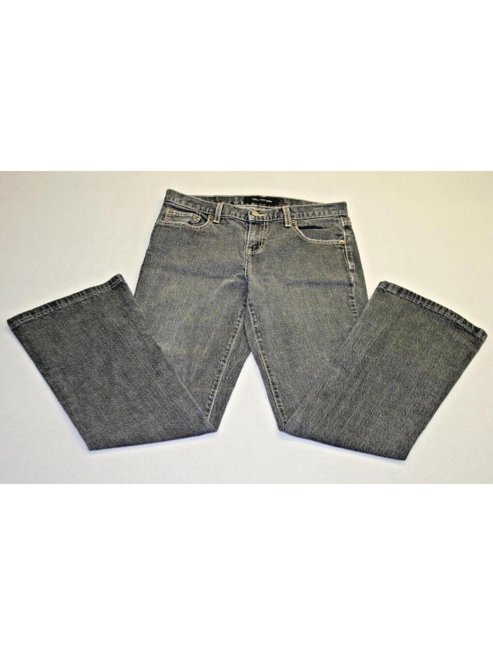 Vintage Wom. Calvin Klein Stretch Flare Black Factory Faded Jeans Size 4 CK70237